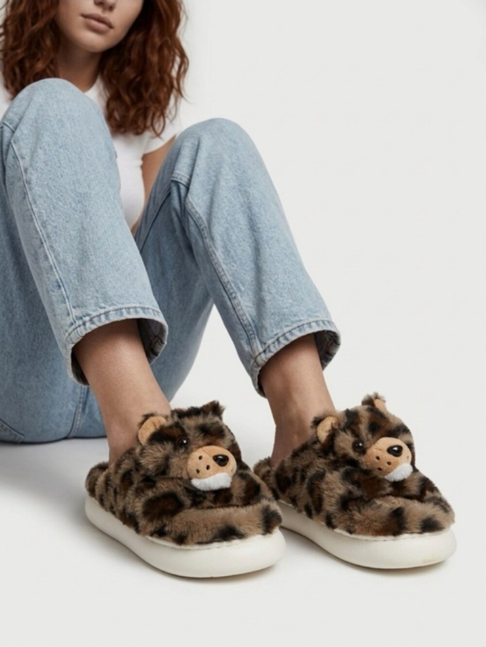 Leopard Plush Animal Slip-On Slippers